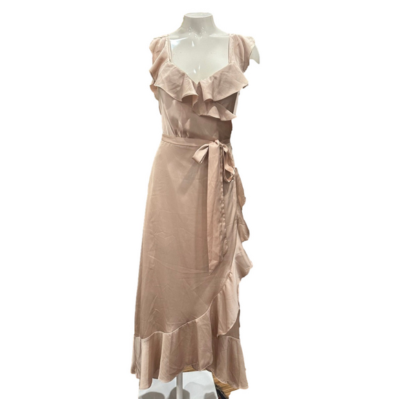 Women's ASTR The Label Beige Ruffle Wrap Maxi Dress M - Picture 1 of 9